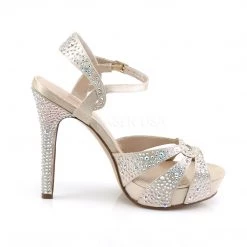 Fabulicious 4.75" Heel Champagne Satin Platform Ankle Strap Sandal Shoes 9 Fabulicious 4.75