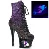 Pleaser 7" Heel Black/Purple Glitter Lace-Up Booties* Shoes