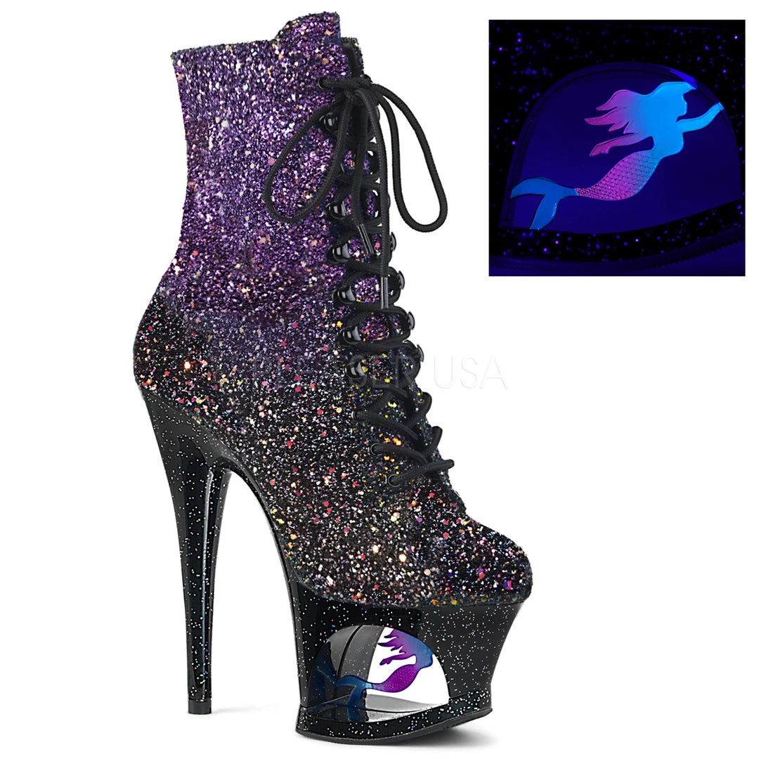 Pleaser 7" Heel Black/Purple Glitter Lace-Up Booties* Shoes 3 Pleaser 7" Heel Black/Purple Glitter Lace-Up Booties* Shoes