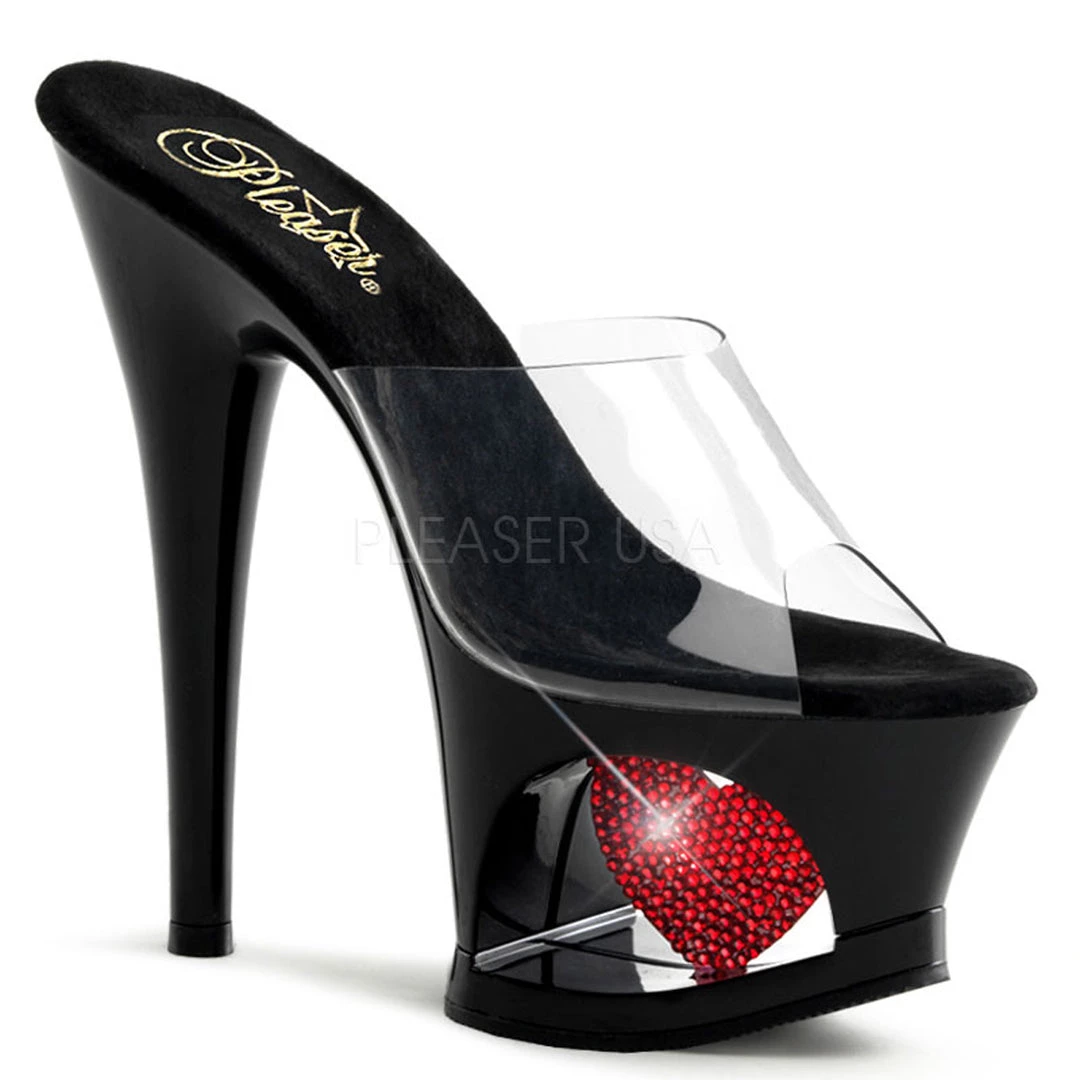 Pleaser 7" Clear/Red Platform Slide Heels* 3 Pleaser 7" Clear/Red Platform Slide Heels*