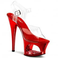 Pleaser Shoes Sexy 7" Clear/Red Ankle Strap Pumps*