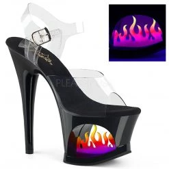Pleaser Shoes 7" Clear/Black Ankle Strap Heels*
