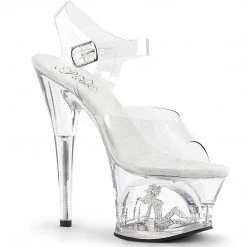 Pleaser Shoes 7" Clear/Silver Ankle Strap Heels*