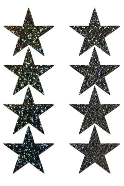 Pastease Accessories 8 Mini Black Glitter Star Body Nipple Pasties