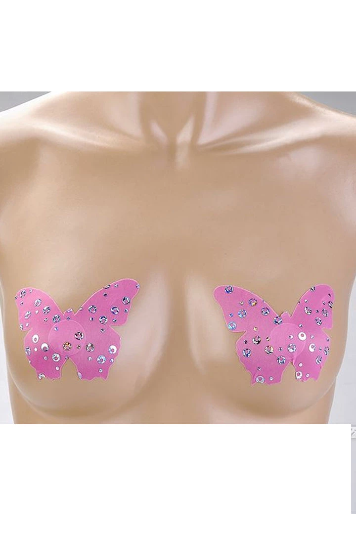 GE Apparel Sparkly Pink Butterfly Nipple Pasties 5 GE Apparel Sparkly Pink Butterfly Nipple Pasties