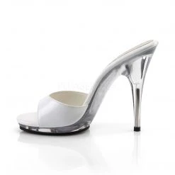 Fabulicious 5" Heel White Platform Slide Shoes