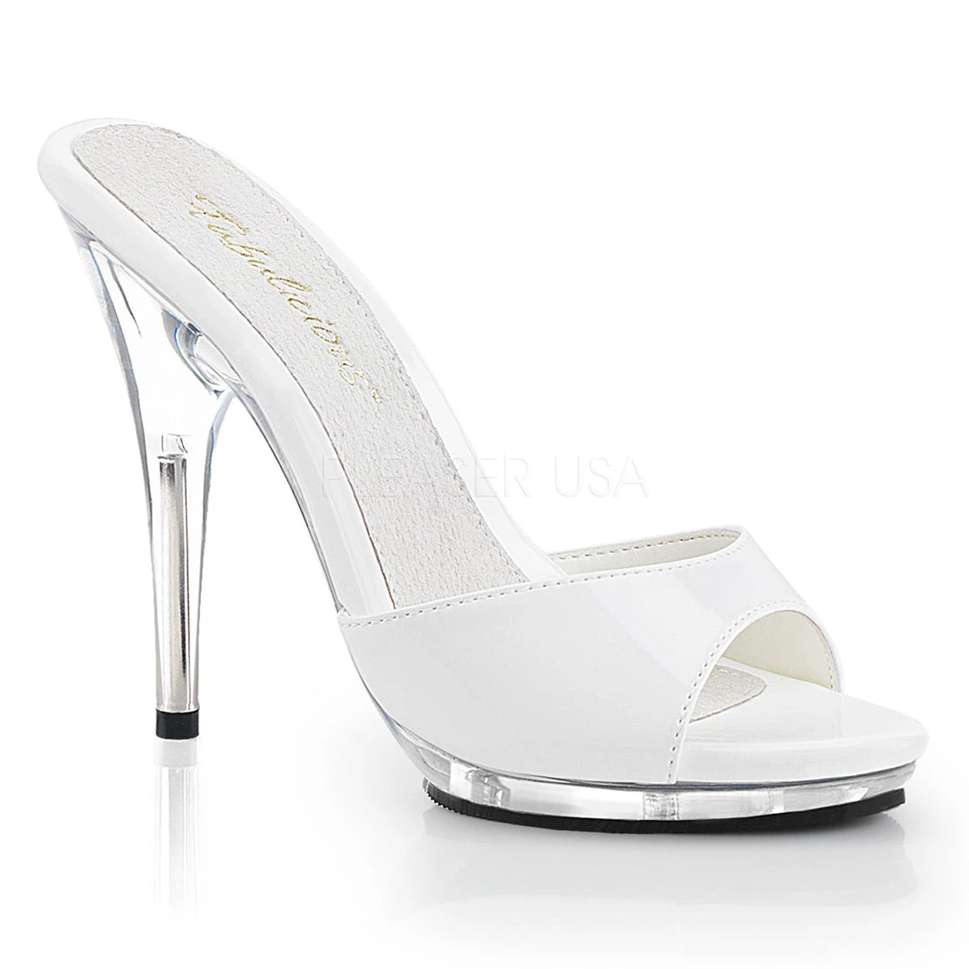 Fabulicious 5" Heel White Platform Slide Shoes 3 Fabulicious 5" Heel White Platform Slide Shoes