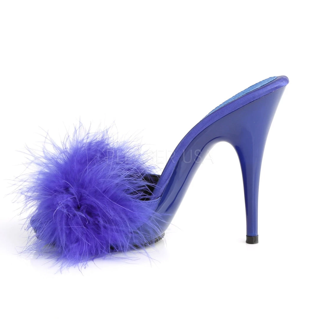 Fabulicious 5" Heel Blue Satin-Marabou Fur Slide Sandal Shoes 4 Fabulicious 5" Heel Blue Satin-Marabou Fur Slide Sandal Shoes