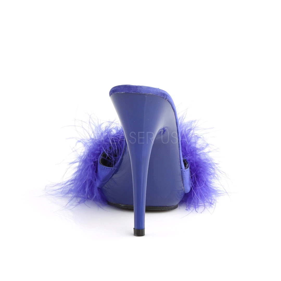 Fabulicious 5" Heel Blue Satin-Marabou Fur Slide Sandal Shoes 5 Fabulicious 5" Heel Blue Satin-Marabou Fur Slide Sandal Shoes