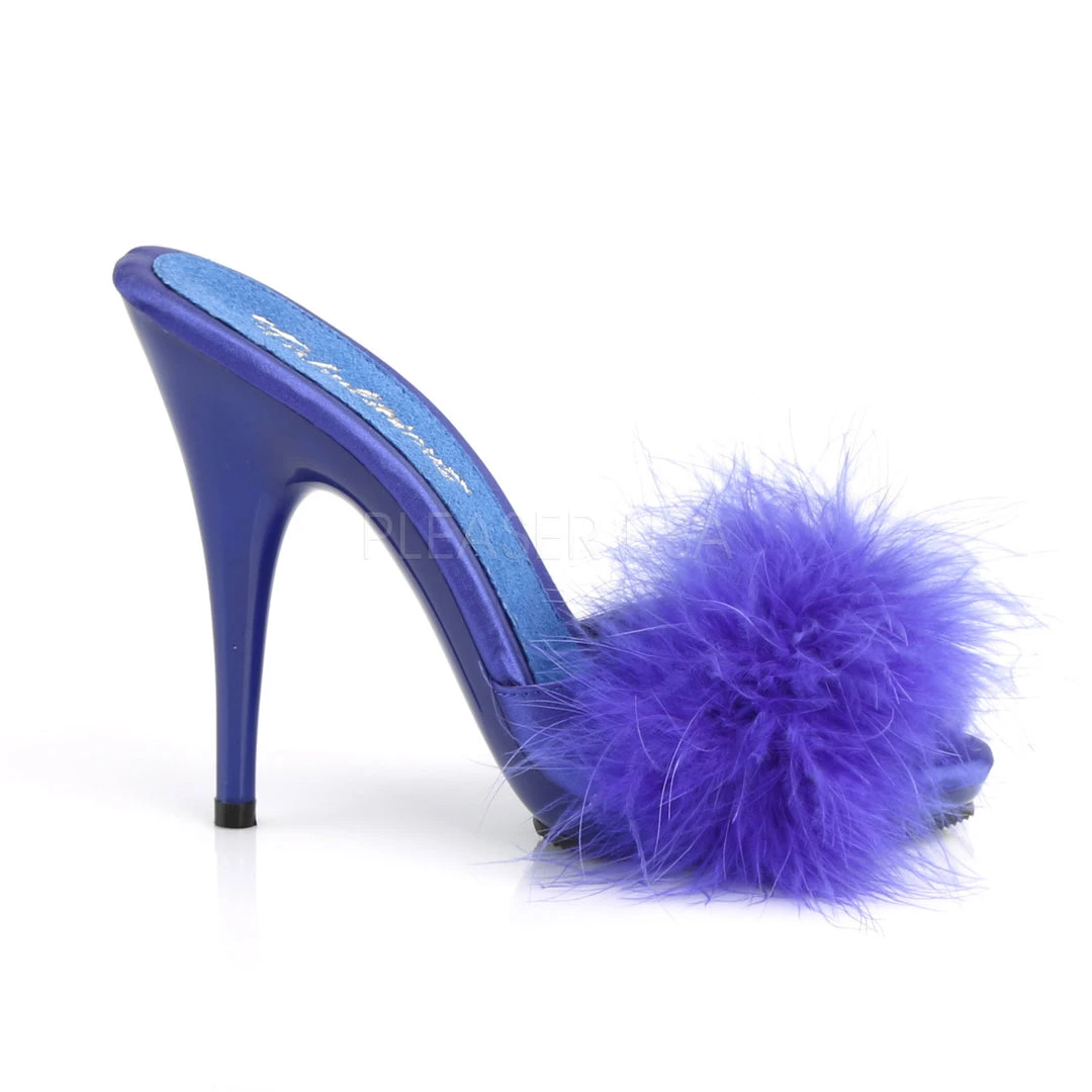 Fabulicious 5" Heel Blue Satin-Marabou Fur Slide Sandal Shoes 6 Fabulicious 5" Heel Blue Satin-Marabou Fur Slide Sandal Shoes