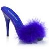Fabulicious 5" Heel Blue Satin-Marabou Fur Slide Sandal Shoes