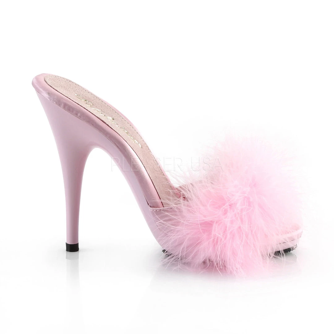 Fabulicious 5" Heel Baby Pink Satin-Marabou Fur Slide Sandal Shoes 6 Fabulicious 5" Heel Baby Pink Satin-Marabou Fur Slide Sandal Shoes