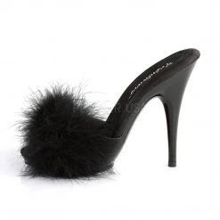 Fabulicious 5" Heel Black Satin-Fur Platform Slide Sandal Shoes