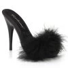 Fabulicious 5" Heel Black Satin-Fur Platform Slide Sandal Shoes
