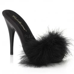 Fabulicious 5" Heel Black Satin-Fur Platform Slide Sandal Shoes