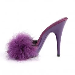 Fabulicious 5" Heel Purple Satin-Marabou Fur Slide Sandal Shoes 7 Fabulicious 5