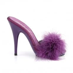 Fabulicious 5" Heel Purple Satin-Marabou Fur Slide Sandal Shoes 9 Fabulicious 5