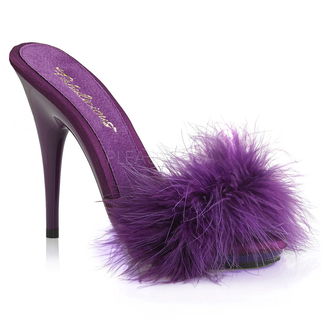 Fabulicious 5" Heel Purple Satin-Marabou Fur Slide Sandal Shoes 3 Fabulicious 5" Heel Purple Satin-Marabou Fur Slide Sandal Shoes