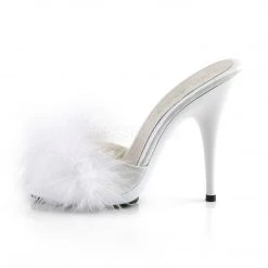 Fabulicious 5" Heel White Satin-Fur Platform Slide Sandal Shoes 7 Fabulicious 5