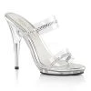 Fabulicious Shoes 5" Heel Clear Platform Two Band Slide W/ Rhinestones