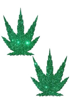 Pastease Glittering Green Pot Leaves Nipple Pasties Accessories