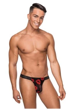 Magic Silk Black Lips Print Micro Thong V Male Thongs