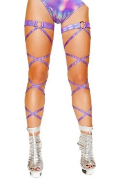Roma Purple Shimmer Leg Wrap With O-Ring Accent Leg Garters