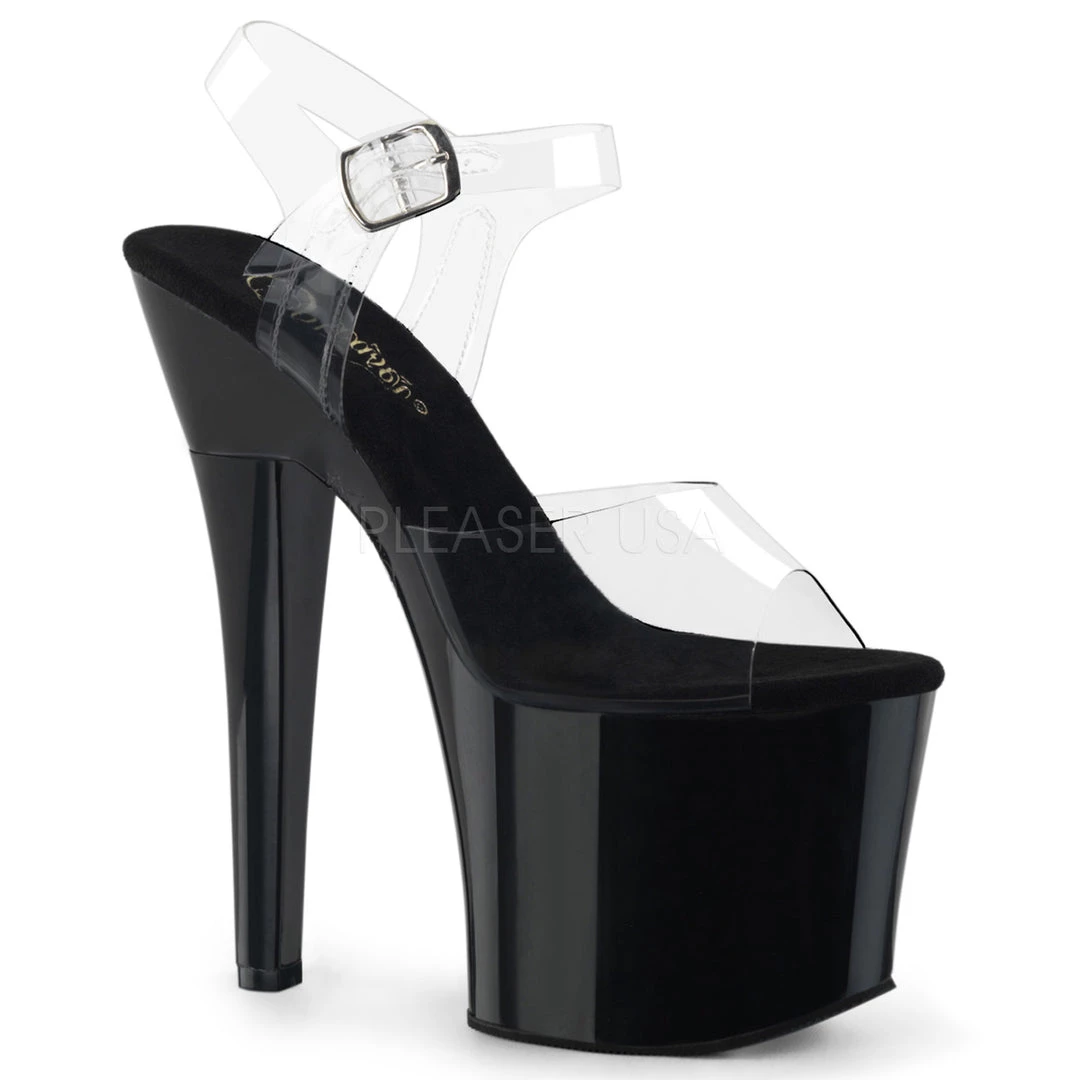 Pleaser 7" Clear/Black Ankle Strap Stripper Heels* Shoes 3 Pleaser 7" Clear/Black Ankle Strap Stripper Heels* Shoes