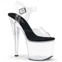 Pleaser Shoes 7" Clear/Black Ankle Strap Heels W/ 3.3" Platform*