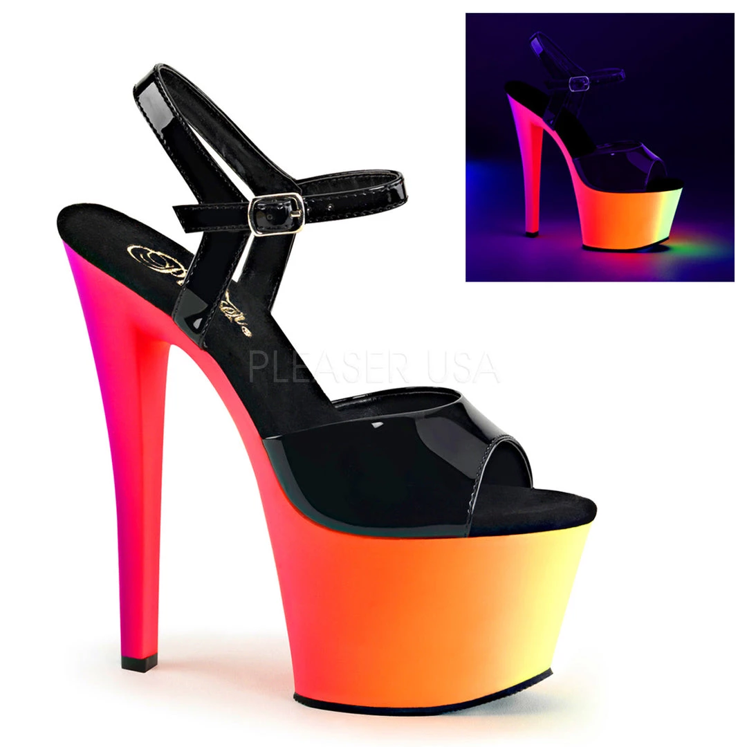 Pleaser Shoes 7" Black/Multi Color Ankle Strap High Heels* 3 Pleaser Shoes 7" Black/Multi Color Ankle Strap High Heels*