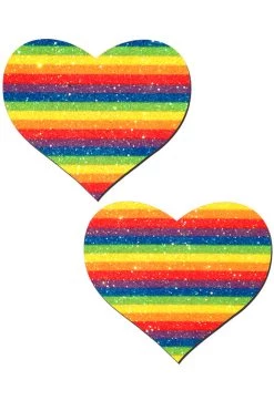 Pastease Rainbow Clothing Glittering Rainbow Heart Nipple Pasties