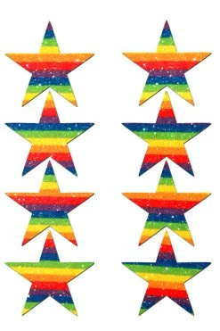 Pastease 8 Mini Rainbow Glitter Star Body Nipple Pasties Rainbow Clothing