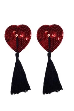 HD Lingerie Accessories Red Sequin & Black Tassel Nipple Pasties