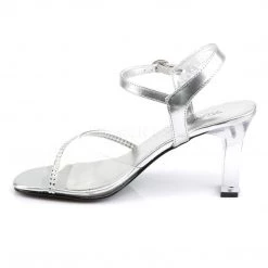 Fabulicious 3" Square Heel Clear/Silver Metallic Ankle Strap Sandal Shoes