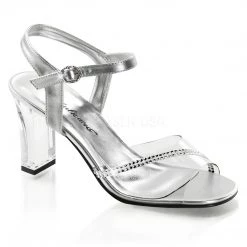 Fabulicious 3" Square Heel Clear/Silver Metallic Ankle Strap Sandal Shoes