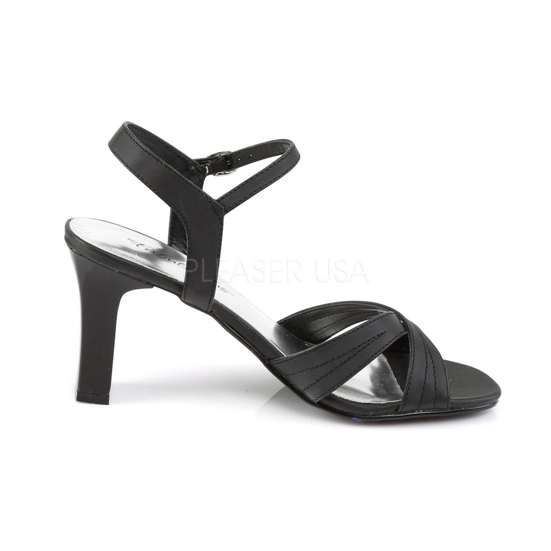 Fabulicious 3" Square Heel Black Satin Ankle Strap Sandal Shoes 6 Fabulicious 3" Square Heel Black Satin Ankle Strap Sandal Shoes