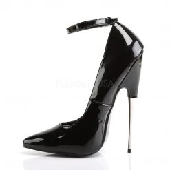 Devious Shoes 6" Black Ankle Strap Spike Steel Heel Pump*