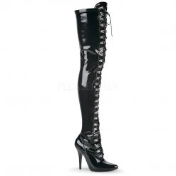 Pleaser 5" Heel Black D-Ring Stretch Thigh Boots* Shoes