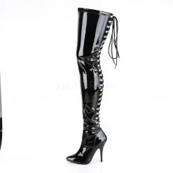 Pleaser 5" Heel Black Open Back D-Ring Thigh Boots*