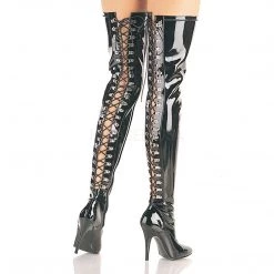 Pleaser 5" Heel Black Open Back D-Ring Thigh Boots*