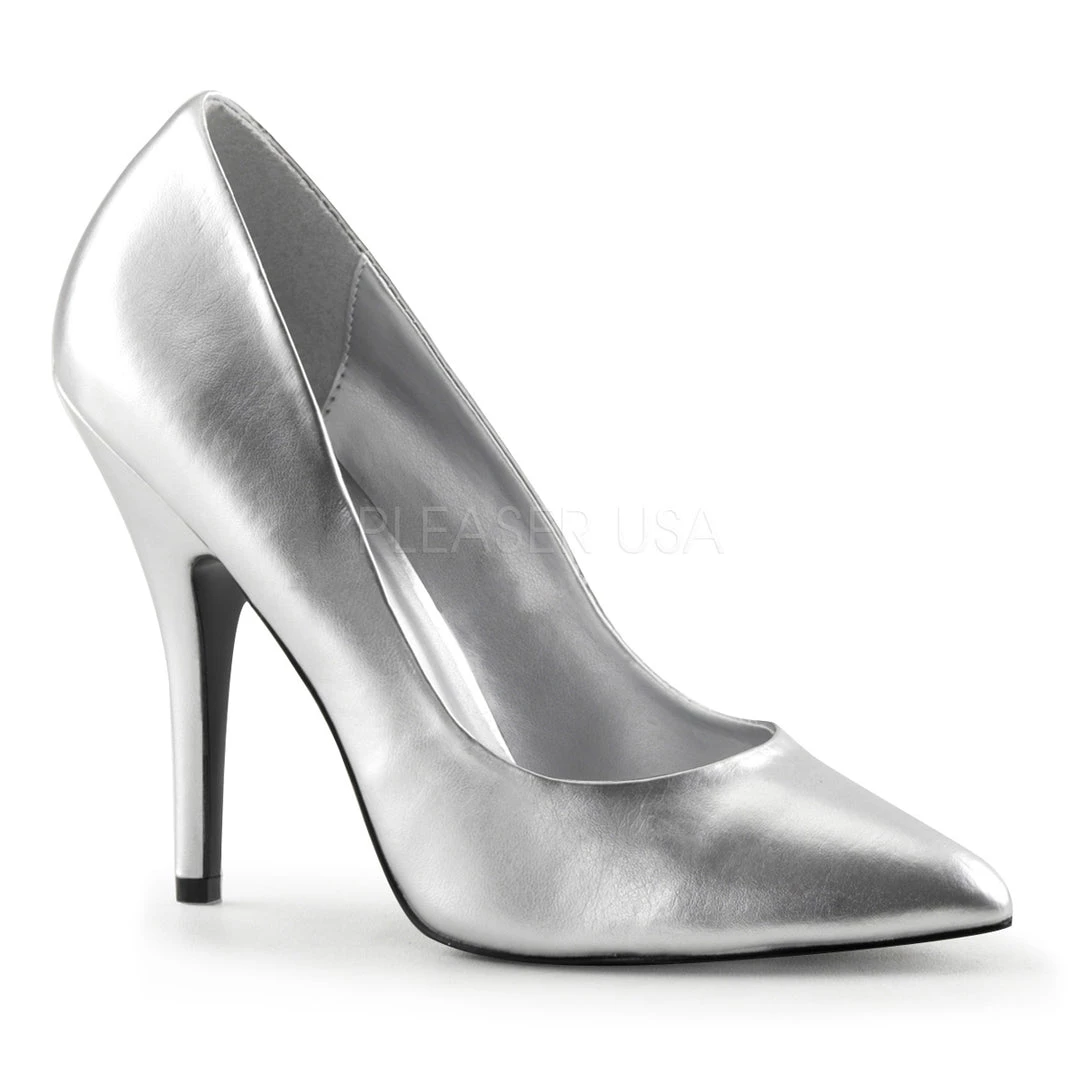 Pleaser 5" Silver Faux Leather Shoes* 3 Pleaser 5" Silver Faux Leather Shoes*