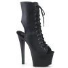 Pleaser 7" Heel Black Faux Leather Ankle Boot W/ Open Toe* Shoes