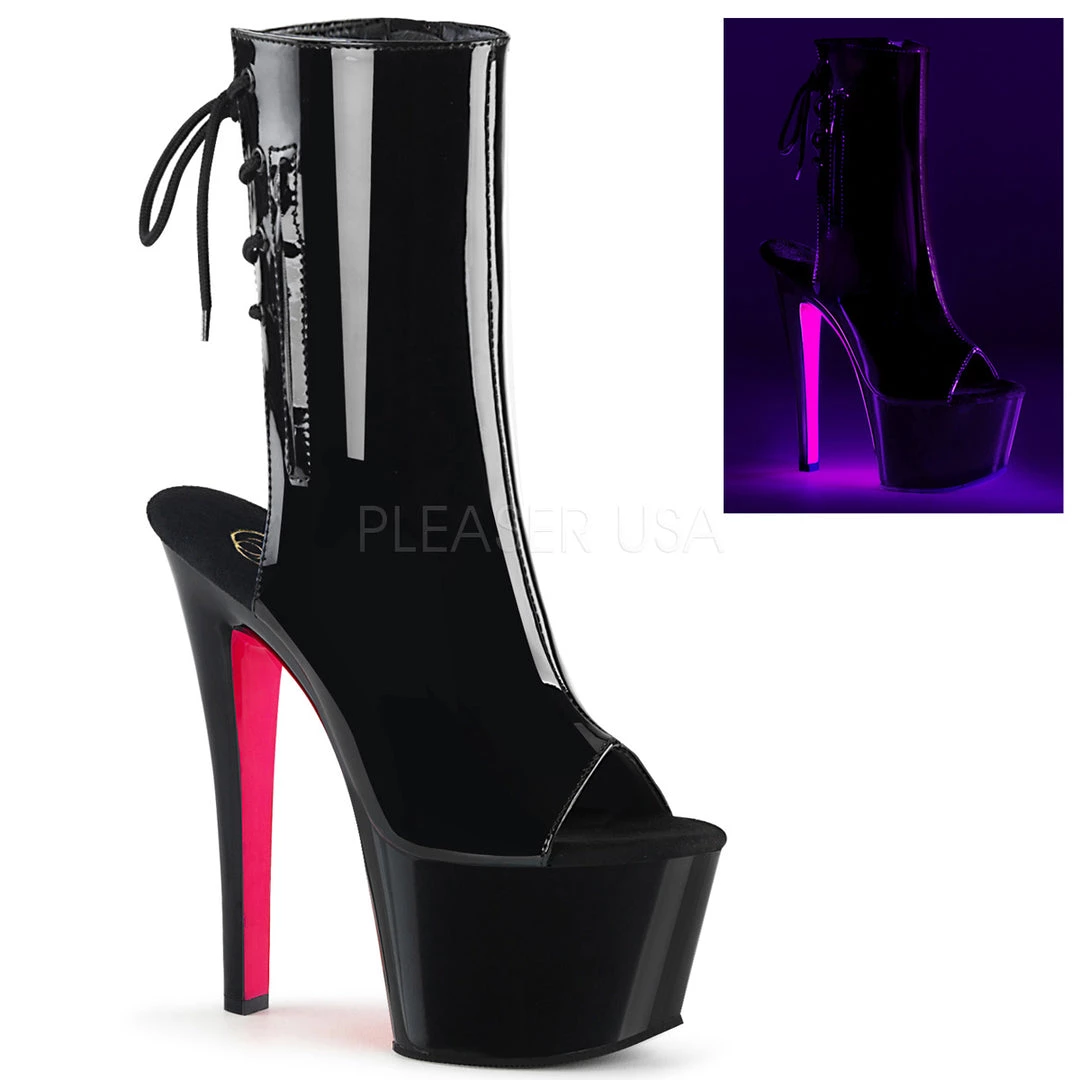 Pleaser 7" Heel Black/Hot Pink Open Toe/Heel Ankle Boot* Glow In The Dark & Neon 3 Pleaser 7" Heel Black/Hot Pink Open Toe/Heel Ankle Boot* Glow In The Dark & Neon