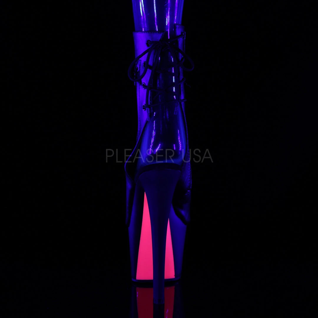 Pleaser Glow In The Dark & Neon 7" Heel Black/Hot Pink Open Toe Ankle Booties* 5 Pleaser Glow In The Dark & Neon 7" Heel Black/Hot Pink Open Toe Ankle Booties*