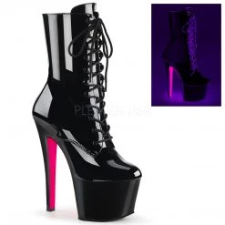 Pleaser 7" Heel Black/Hot Pink Lace-Up Ankle Boot*