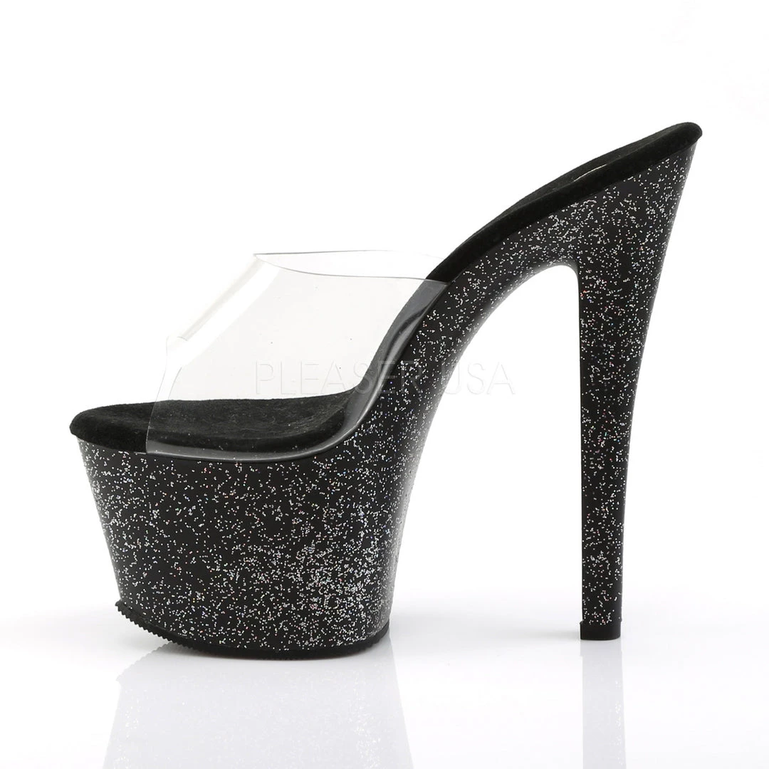Pleaser 7" Clear/Black Glitter High Heels Shoes 4 Pleaser 7" Clear/Black Glitter High Heels Shoes