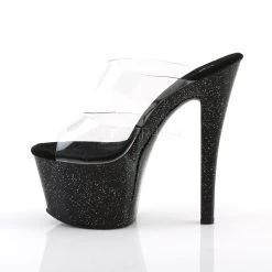 Pleaser 7" Clear/Black Glitter Heels* 7 Pleaser 7