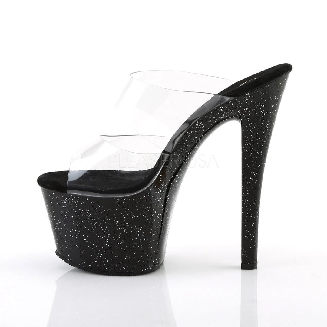 Pleaser 7" Clear/Black Glitter Heels* 4 Pleaser 7" Clear/Black Glitter Heels*