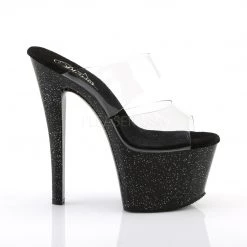 Pleaser 7" Clear/Black Glitter Heels* 9 Pleaser 7