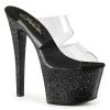 Pleaser 7" Clear/Black Glitter Heels*